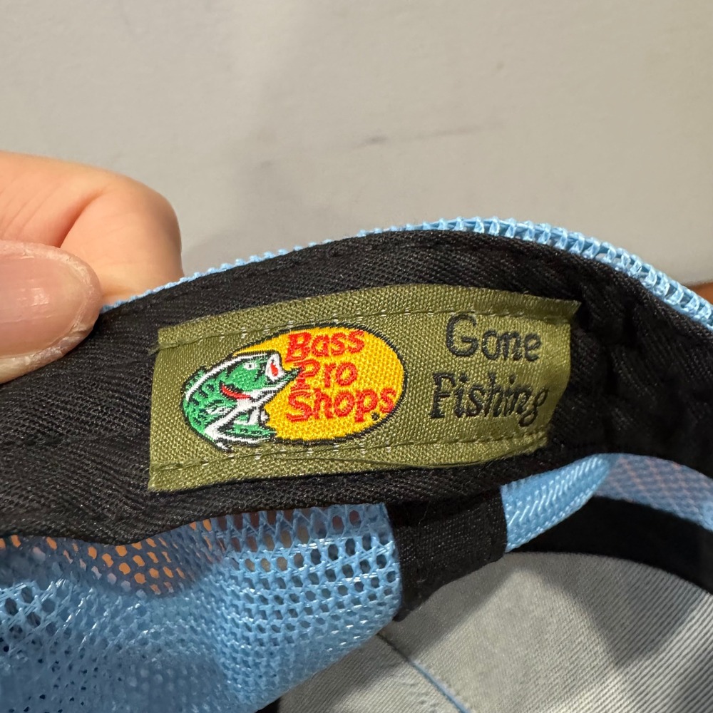 Bass Pro Shops Trucker Hat Mesh Snapback Light Blue Gone Fishing Logo Cap - Picture 6 of 7